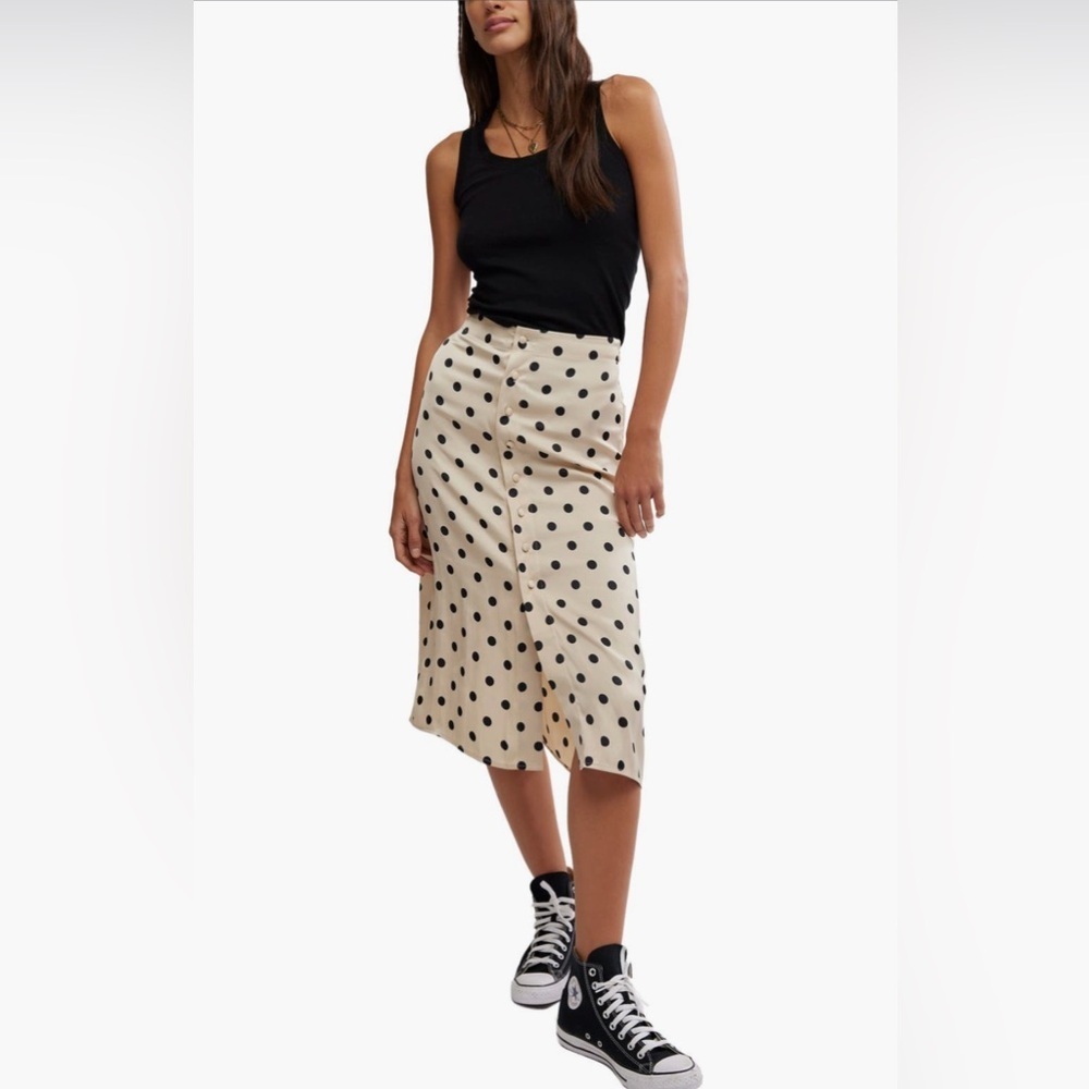Free People Analise Printed Midi Skirt Polka Dot 6 NWOT
